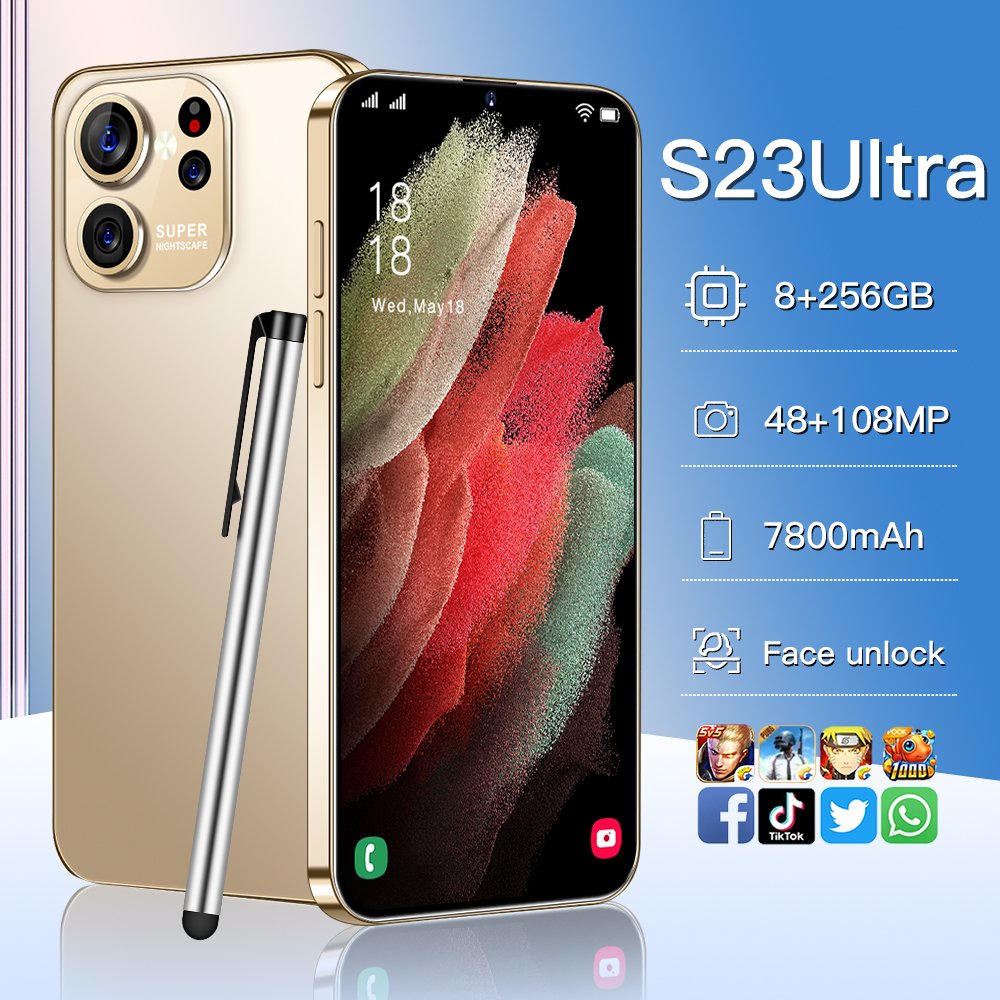 Smartphone S23 ULTRA 256GB PHONE SmartPhone 48MP+108MP Face Unlock full Display Android 12.0 Cell Phone Smart Mobile Phone